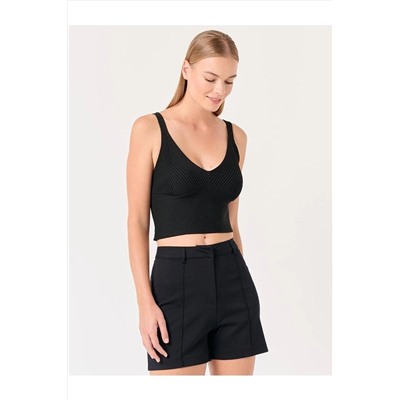 Черные тканые шорты приталенного кроя с высокой талией 23SS032001