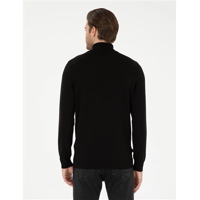 Black Slim Fit Fisherman воротниц Основной вязаный свитер