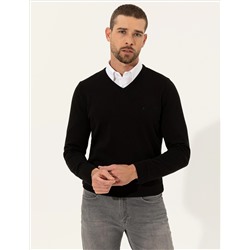 Black Slim Fit v -neck Основной вязаный свитер