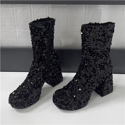 ⭐️Женские ботинки из пайеток на устойчивом каблуке