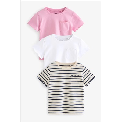 3 Pack Short Sleeve Cotton Scallop Edge T-Shirts (3mths-7yrs)
