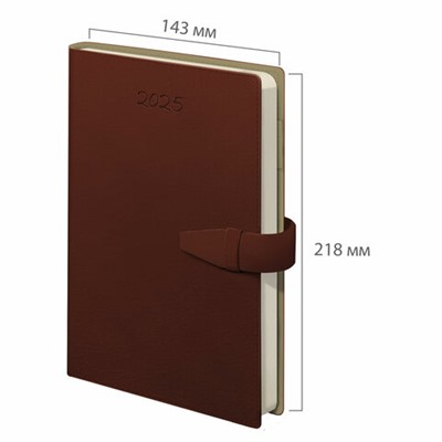 Ежедневник датированный 2025, А5, 143x218 мм, BRAUBERG "Journal", под кожу, застежка, органайзер, коричневый, 115883