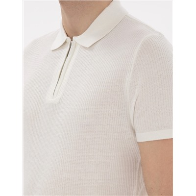 Ekru Slim Fit Zippered polo yaka Knitwear Kazakh