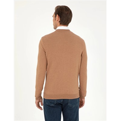 Camel Melange Slim Fit V-образный свитер с V-образным вырезом Базовый трикотажный