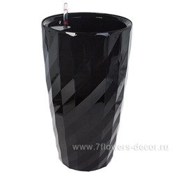 Кашпо PLANTA VITA "Vase Rib black" с автополивом (пластик), D33xH57 см