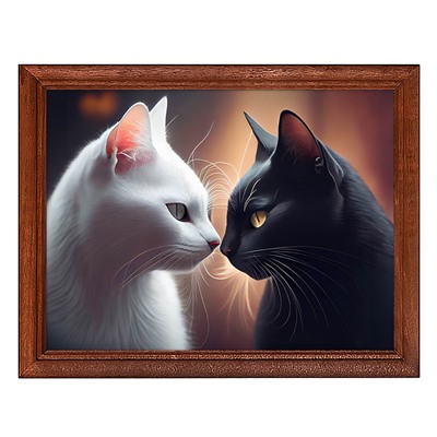 POSG-0339 Постер в рамке 23x17см Влюблённые кошки Инь - Ян