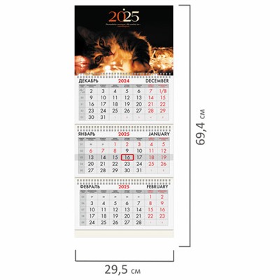 Календарь квартальный на 2025 г., 3 блока, 3 гребня, с бегунком, офсет, BRAUBERG, "Милый котик", 116099