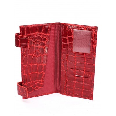 Портмоне женское Croco-ПР-960 натуральная кожа 4 отд,  8 карм,  красный скат (74)  263599