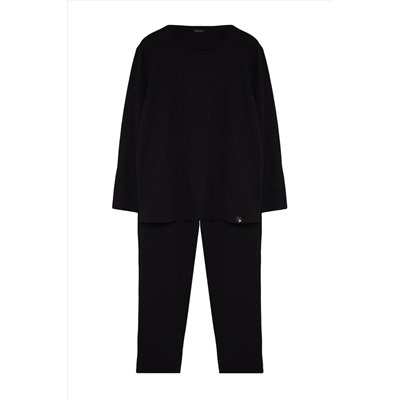 Black Fort Fit Waffletting Pajama Set Tmnaw24AI00001