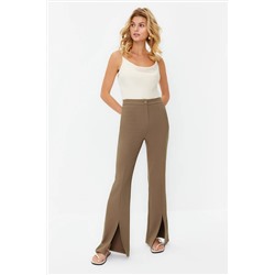 Chaki Flare Slite Подробная тканые брюки Twoaw22pl0046