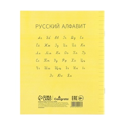 Тетрадь 18 листов линейку, пластиковая обложка, с алфавитом, желтая