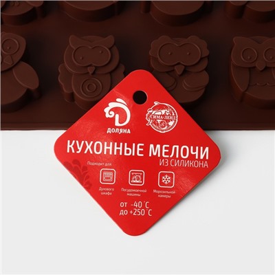 Форма для шоколада Доляна «Совы», силикон, 19×15 см, 12 ячеек (3,5×3,5×1,5 см), коричневая
