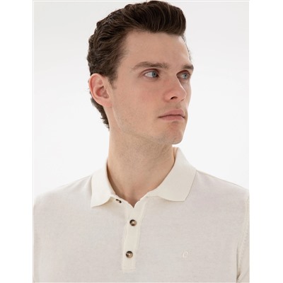 Кнопка Ecru Slim Fit с Polo Yaka Knitwear T -Fork