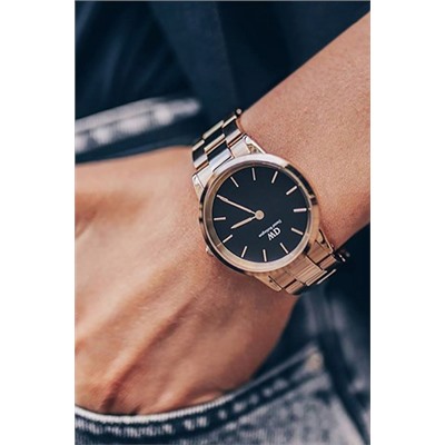 Reloj de cuarzo de acero Iconic Link - 36 mm - Rosa dorado y negro