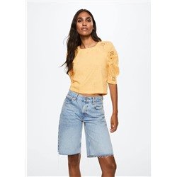 Blusa crop manga abullonada -  Mujer | MANGO OUTLET España