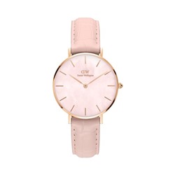 Reloj de cuarzo de piel, nácar y acero chapado en oro rosa