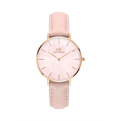 Reloj de cuarzo de piel, nácar y acero chapado en oro rosa