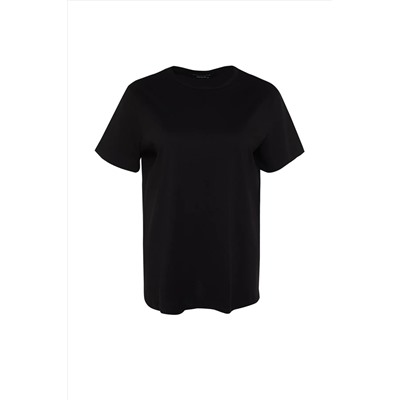 Black Petroleum Boyfry Boyfry Bicycle Neck Slit 100 %хлопковая вязаная футболка TBBSS22BF0031
