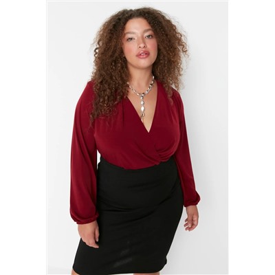 Burgundy Balloon Elieve Cruve Cruve вязаная полицейская блузка TBBAW23AF00029