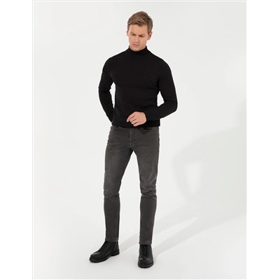 Black Slim Fit Half Fisherman воротник базовый вязаный свитер