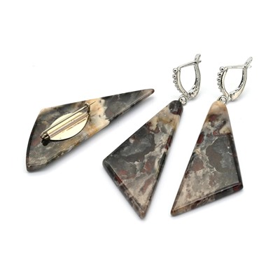 Серьги и Брошь из яшмы уральской 22*46мм, брошь 53*20мм, 12г