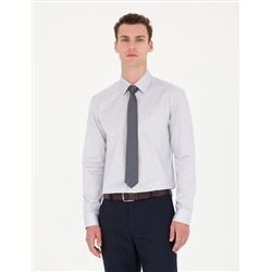 Серый Slim Fit Basic рубашка с длинным рукавом