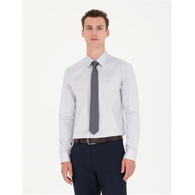 Серый Slim Fit Basic рубашка с длинным рукавом