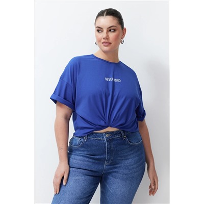 Saks Slogan Printed Overiz 100 %хлопковая вязание футболка с большим размером TBBSS24BF00018