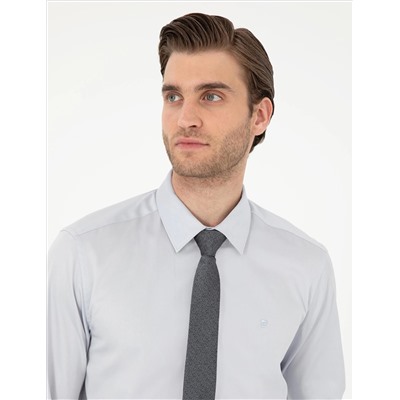 Серый Slim Fit Basic рубашка с длинным рукавом