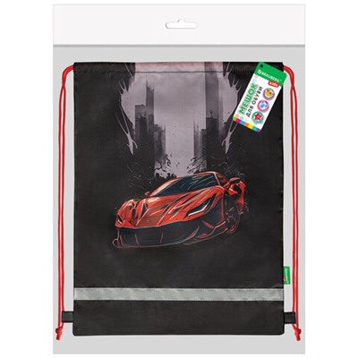 Мешок для обуви BRAUBERG KIDS, светоотражающая полоса, 46х36 см, "Red car", 272392