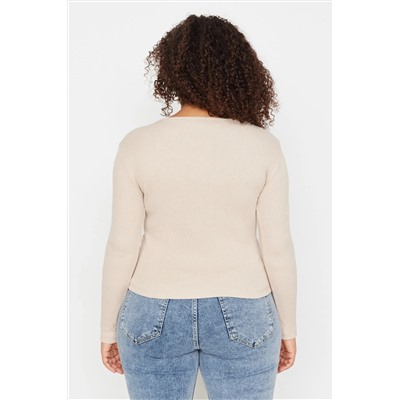 Beige Bool воротники детализированные вязание урожая Big Size Blouse TBBAW23AF00030