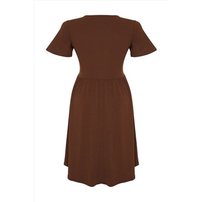 Brown Shirring Detailed Midi Fick вязаное платье TBBSS24AH00176
