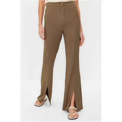 Chaki Flare Slite Подробная тканые брюки Twoaw22pl0046