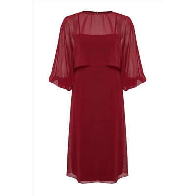 Burgundy Cape Подробное шифоновое платье большого размера