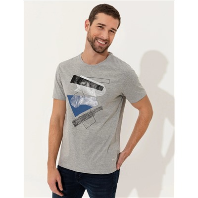 Светло -серый меландж Slim Fit Print Print Cycling Bike T -For