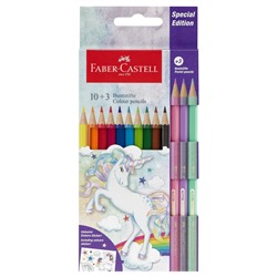 Карандаши цветные Faber-Castell "Unicorn", 10цв., шестигр., заточ.+3 паст. цв., картон, европодвес