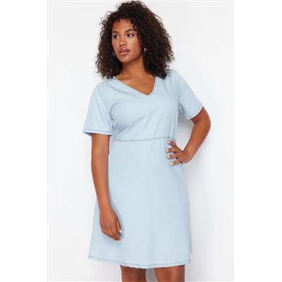 Голубое v -neck mini denim denim tbbss24ah00157