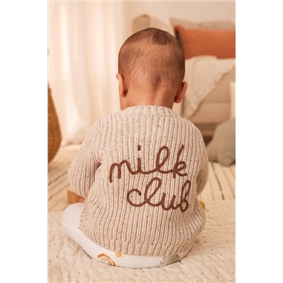 Brown Chunky Knitted Embroidered Baby Cardigan