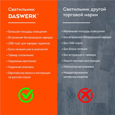 Настольная лампа светильник с беспроводной зарядкой и таймером, LED, 6 Вт, белый, DASWERK, 238327
