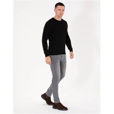Black Slim Fit Bike Neck Basic вязаный свитер