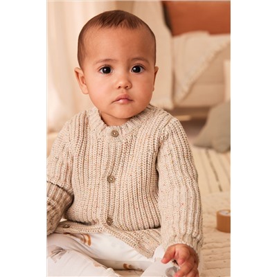 Brown Chunky Knitted Embroidered Baby Cardigan