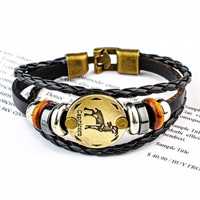 BS313-12 Кожаный браслет с застёжкой Знаки Зодиака - Козерог