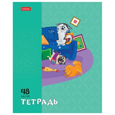 Тетрадь А5 48 л., HATBER скоба, клетка, обложка картон, "Dog mafia" (микс в спайке), 48Т5В1