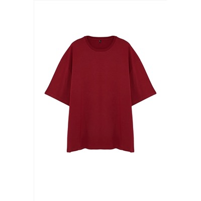 Burgundy большого размера негабаритный/широкий сегмент 100 %хлопковая футболка tmnss23ts00139