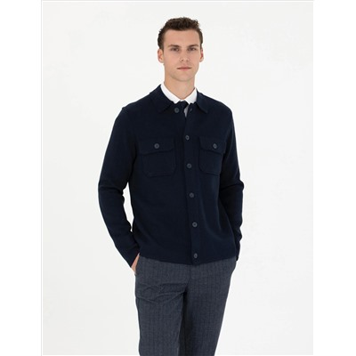 Темно -синий Melanj Slim Fit Button Kintwear Cardigan