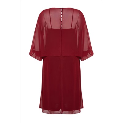 Burgundy Cape Подробное шифоновое платье большого размера