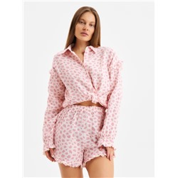 Комплект домашний женский (рубашка, шорты) KAFTAN «Муслин: pink leopard» размер 52-54, розовый