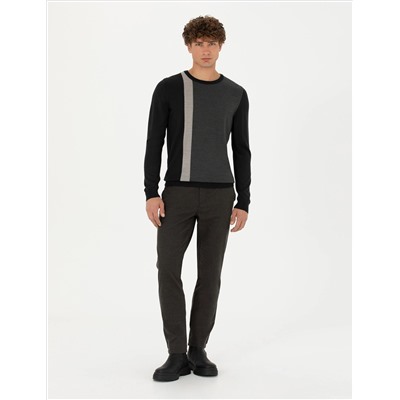 Black Slim Fit Bicycle Olcemed Wool Siped Sweater