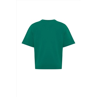 Emerald Green Printed Premium 100 %хлопок расслабленная/повседневная режущая вязаная футболка Twoss24ts00178