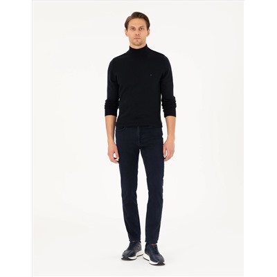 Navy Blue Slim Fit Half Fisherman воротник базовый трикотажный свитер